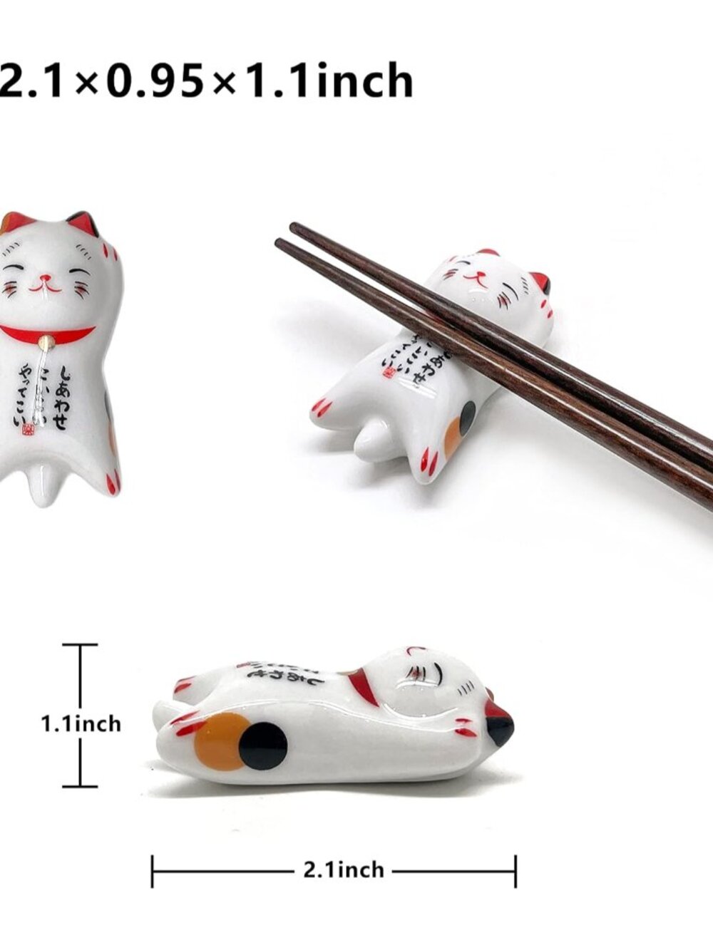 Wooden Chopsticks Reusable 5 Pairs Gift Set with 5pcs porcelain rest Lucky Cat D - Picture 5 of 9
